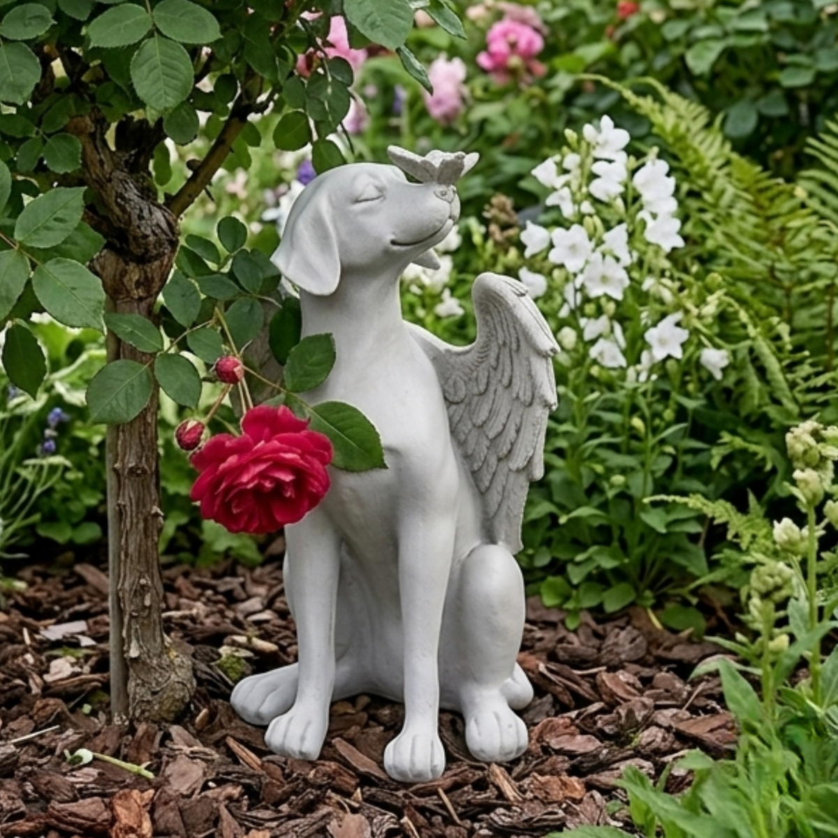 Angel Dog Memorial Statue with Butterfly