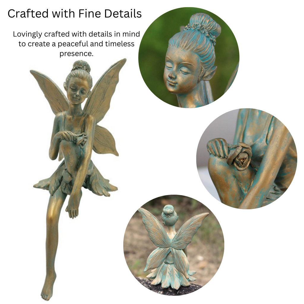 Bronze-Effect Sitting Fairy Statue