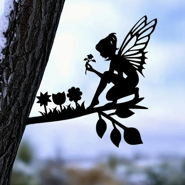 Blossom Keeper Fairy Metal Silhouette Wall Art