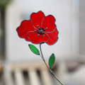 Stained Glass Red Poppy Garden Stake
