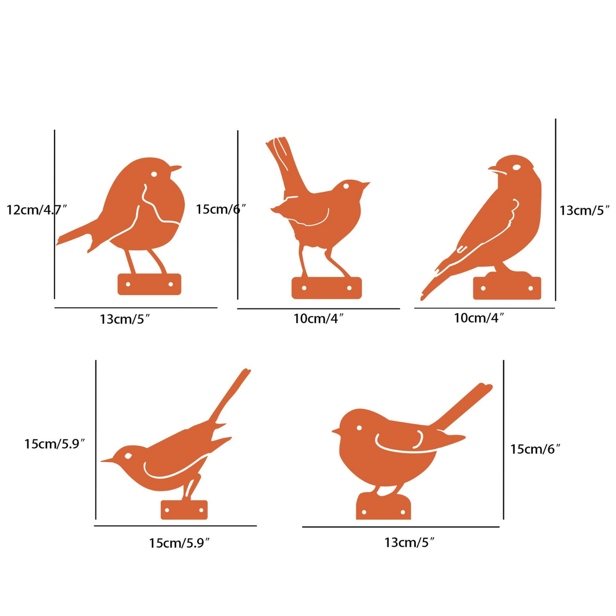 Rusty Metal Garden Bird Silhouette Set