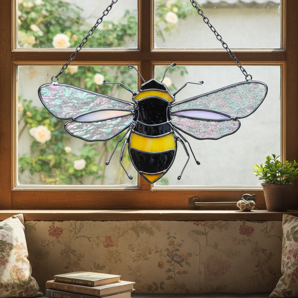 Handmade Stained Glass Bee Window Suncatcher