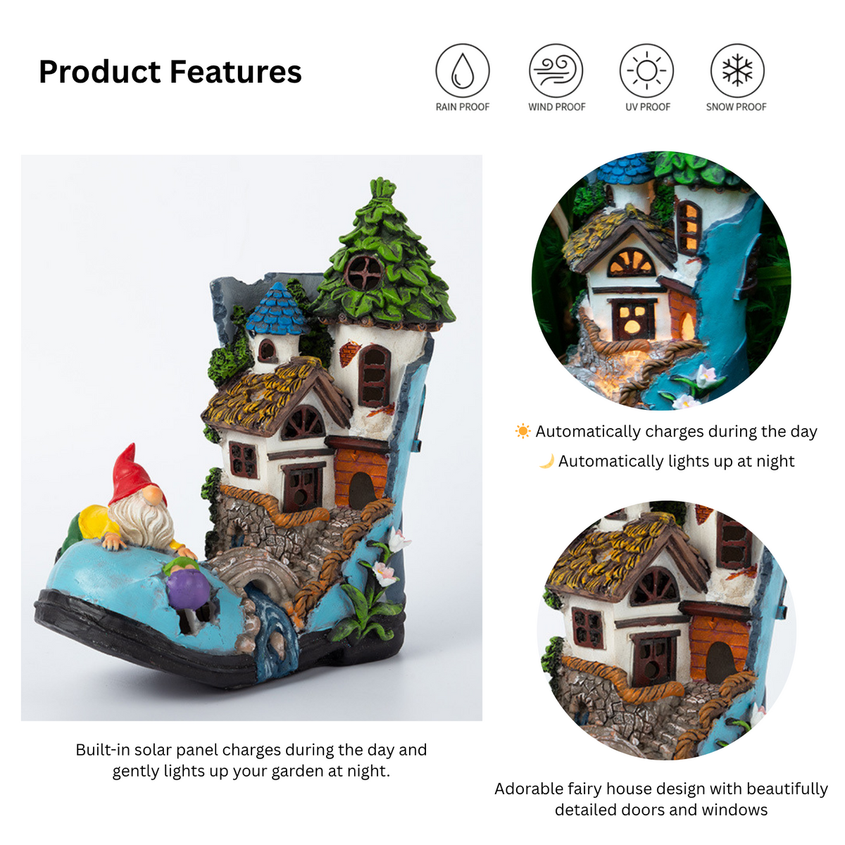 Solar LED Shoe House with Peeking Gnome