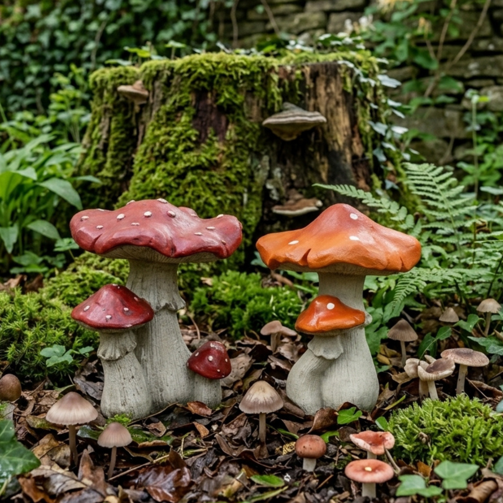 Mushroom Toadstool Garden Ornament Resin Fairy Woodland Decor Red Orange 18cm