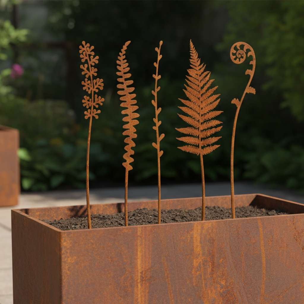 Rusty Metal Fern Silhouette Garden Stakes