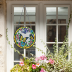 Round Painted Glass Butterfly Suncatcher