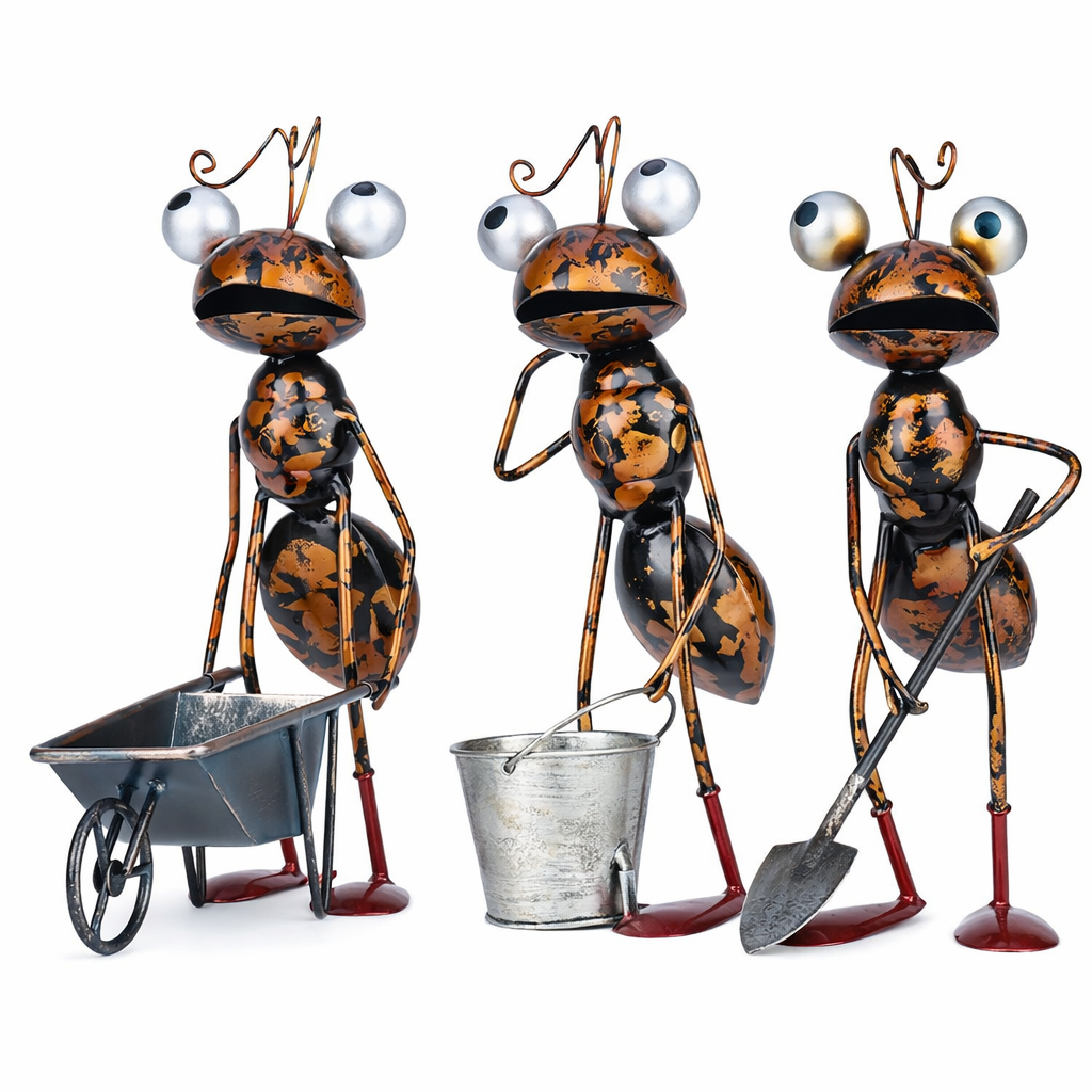 Rustic Painted Iron Ant Garden Ornament