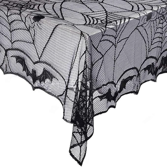 Black Lace Spiderweb Halloween Tablecloth