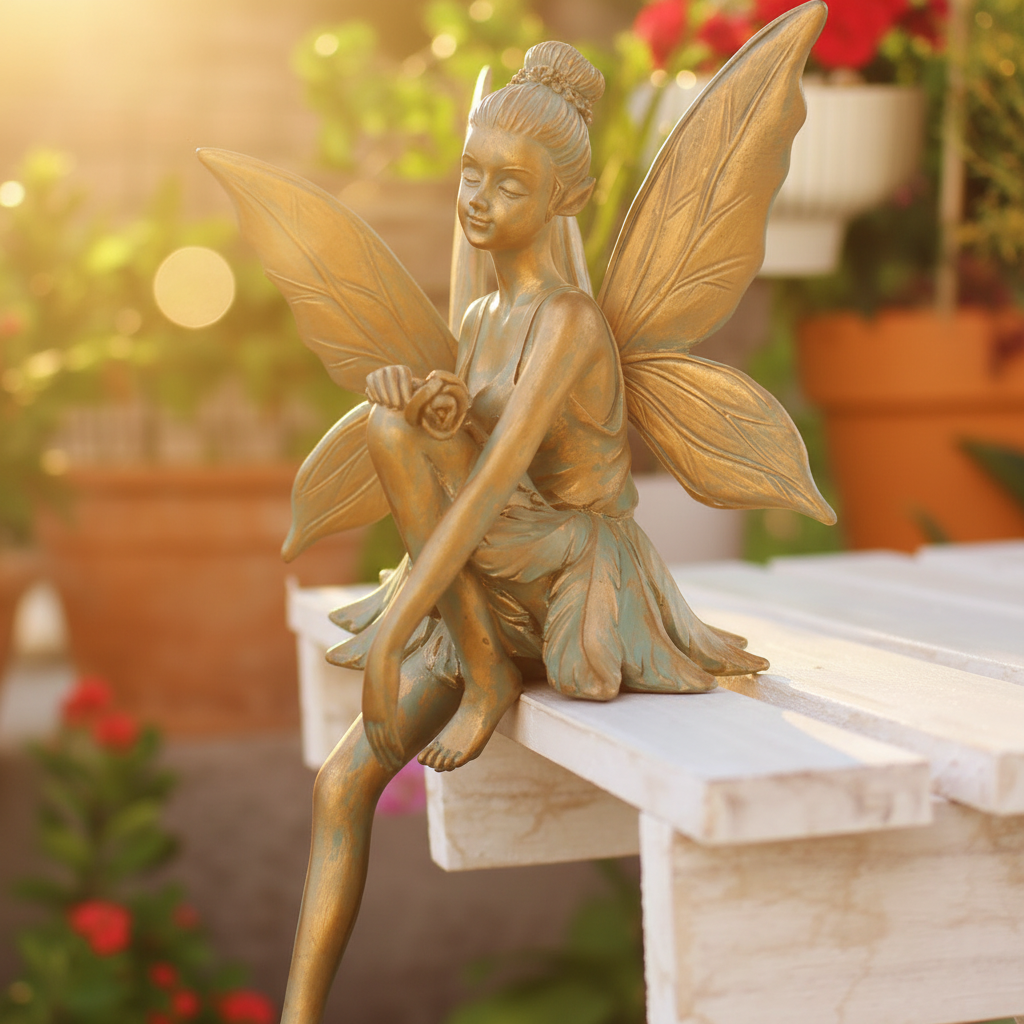 Bronze-Effect Sitting Fairy Statue