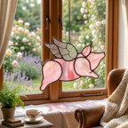 Pink Flying Pig Stained Glass Suncatcher