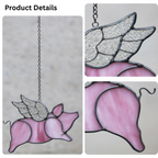 Pink Flying Pig Stained Glass Suncatcher