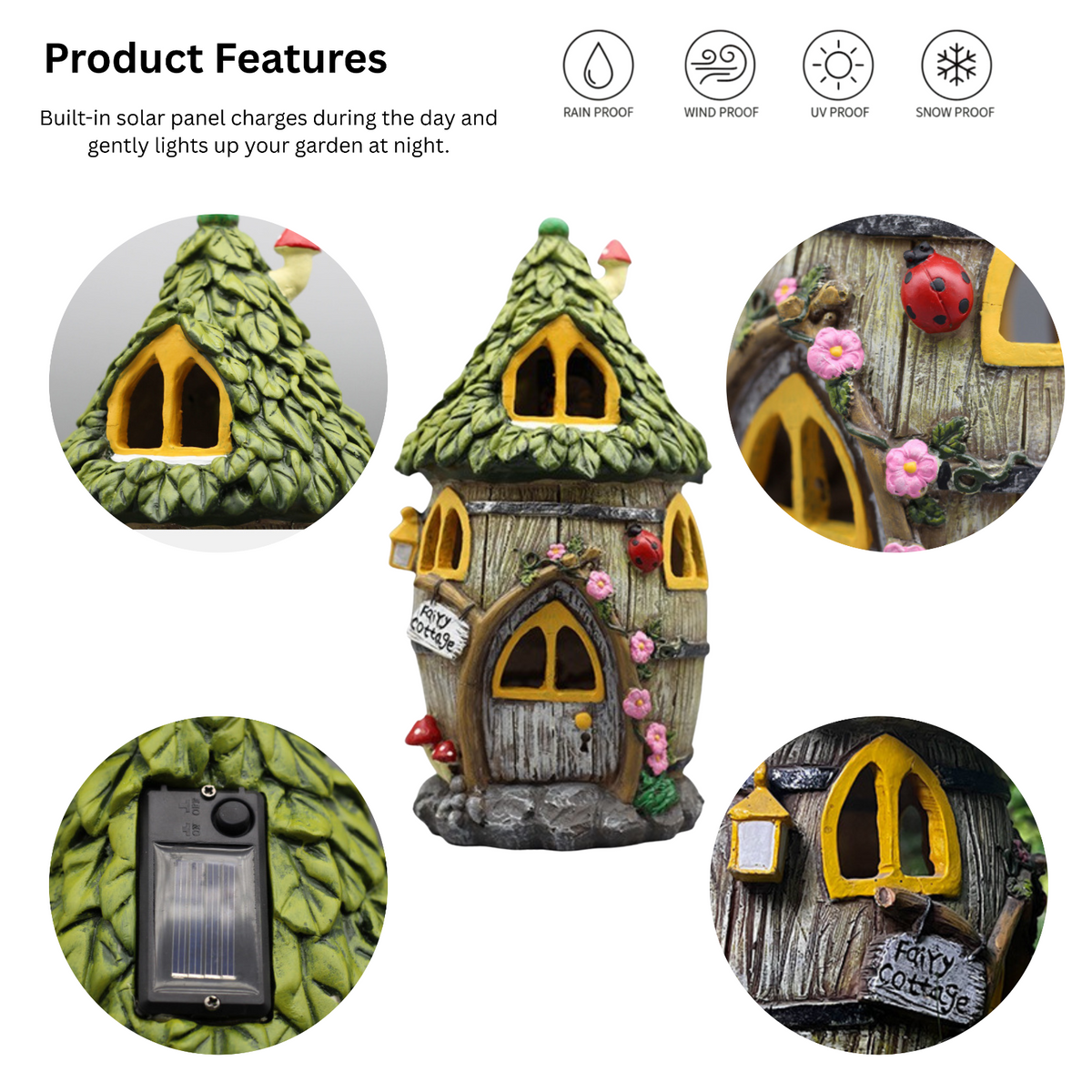 Hand-Painted Solar Fairy Garden House Light