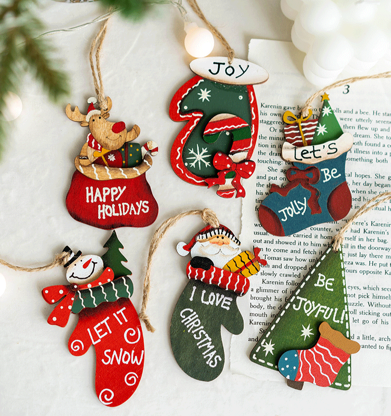 Rustic Hand-Painted Wooden Christmas Ornaments