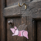Pink Flying Pig Stained Glass Suncatcher