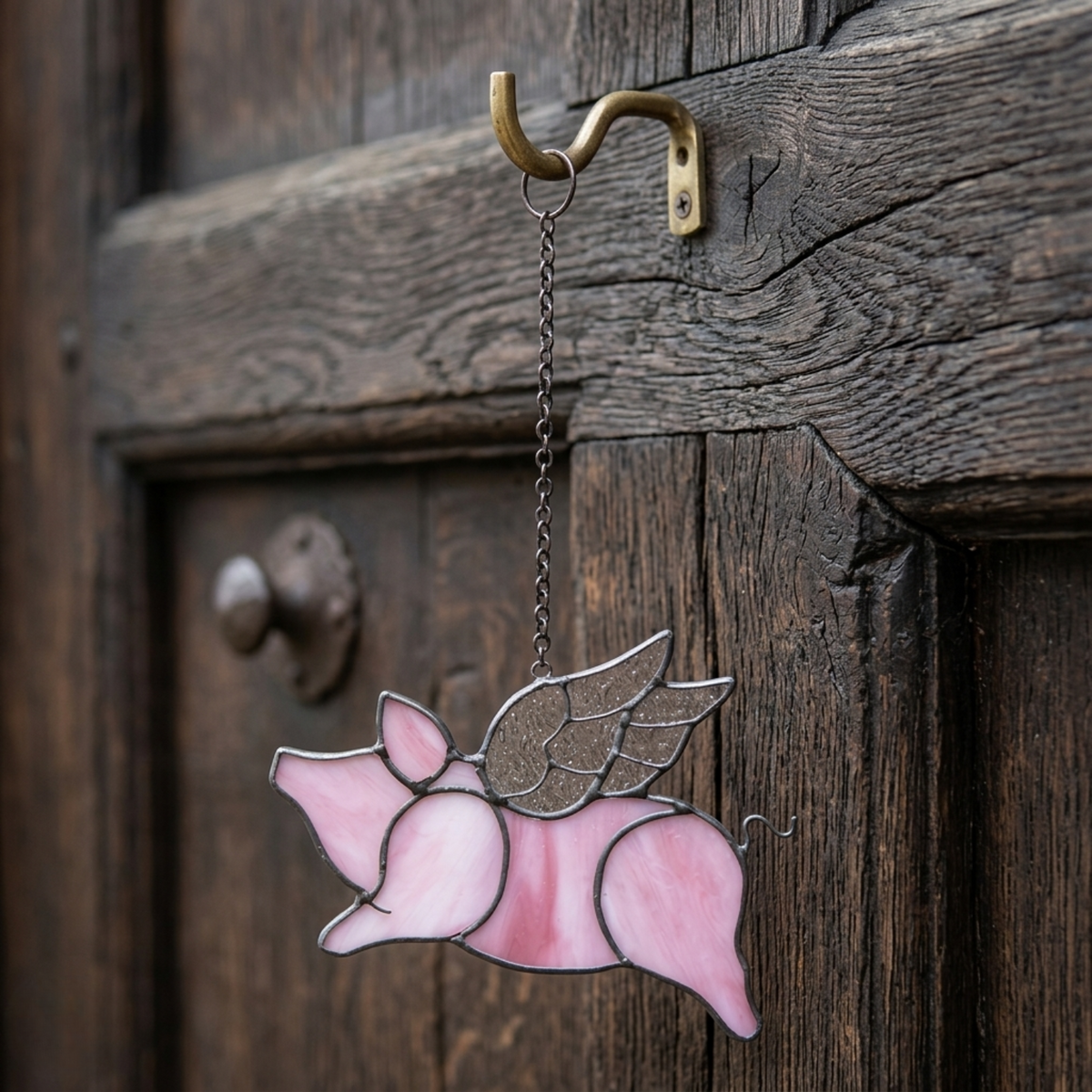 Pink Flying Pig Stained Glass Suncatcher