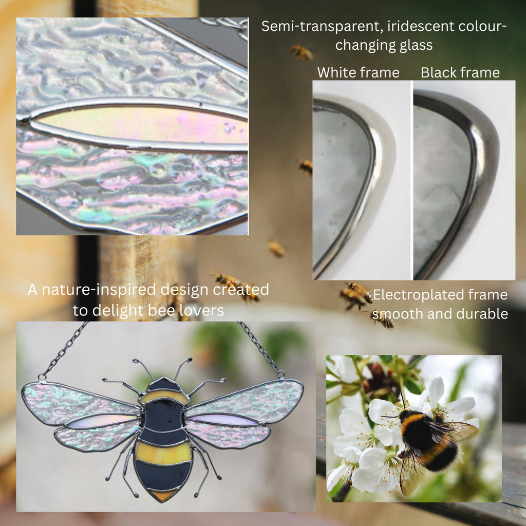 Stained Glass Bee Suncatcher - Black Frame