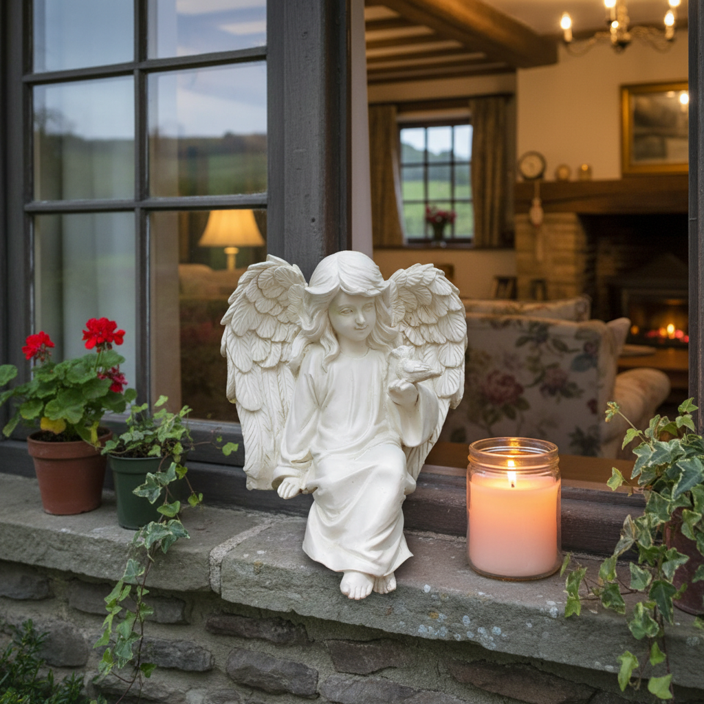 Guardian Angel Garden Statue with Bird – Memorial Resin Ornament Indoor Outdoor