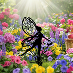 Fairy with Basket Silhouette Garden Stake