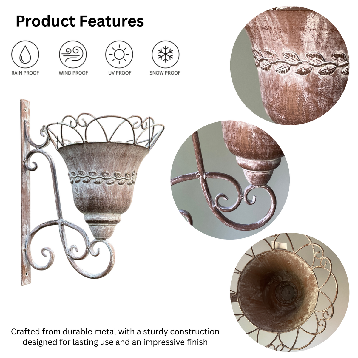 Scrollwork Basket Rustic Metal Wall Planter