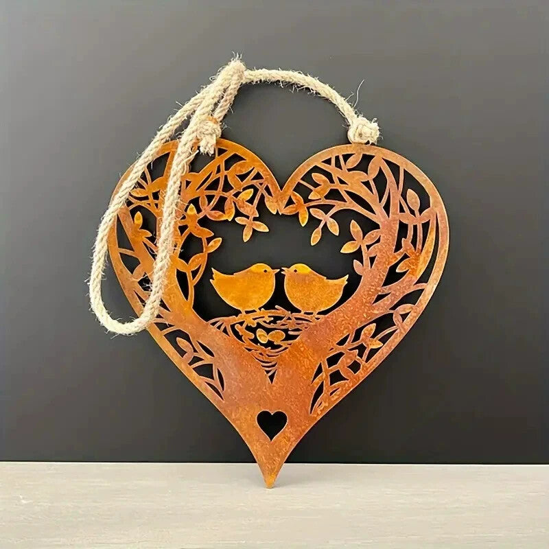 Rustic Metal Lovebirds Heart Wall Art