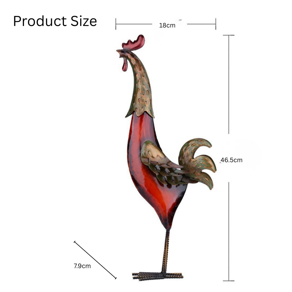Red Metal Rooster Garden Ornament