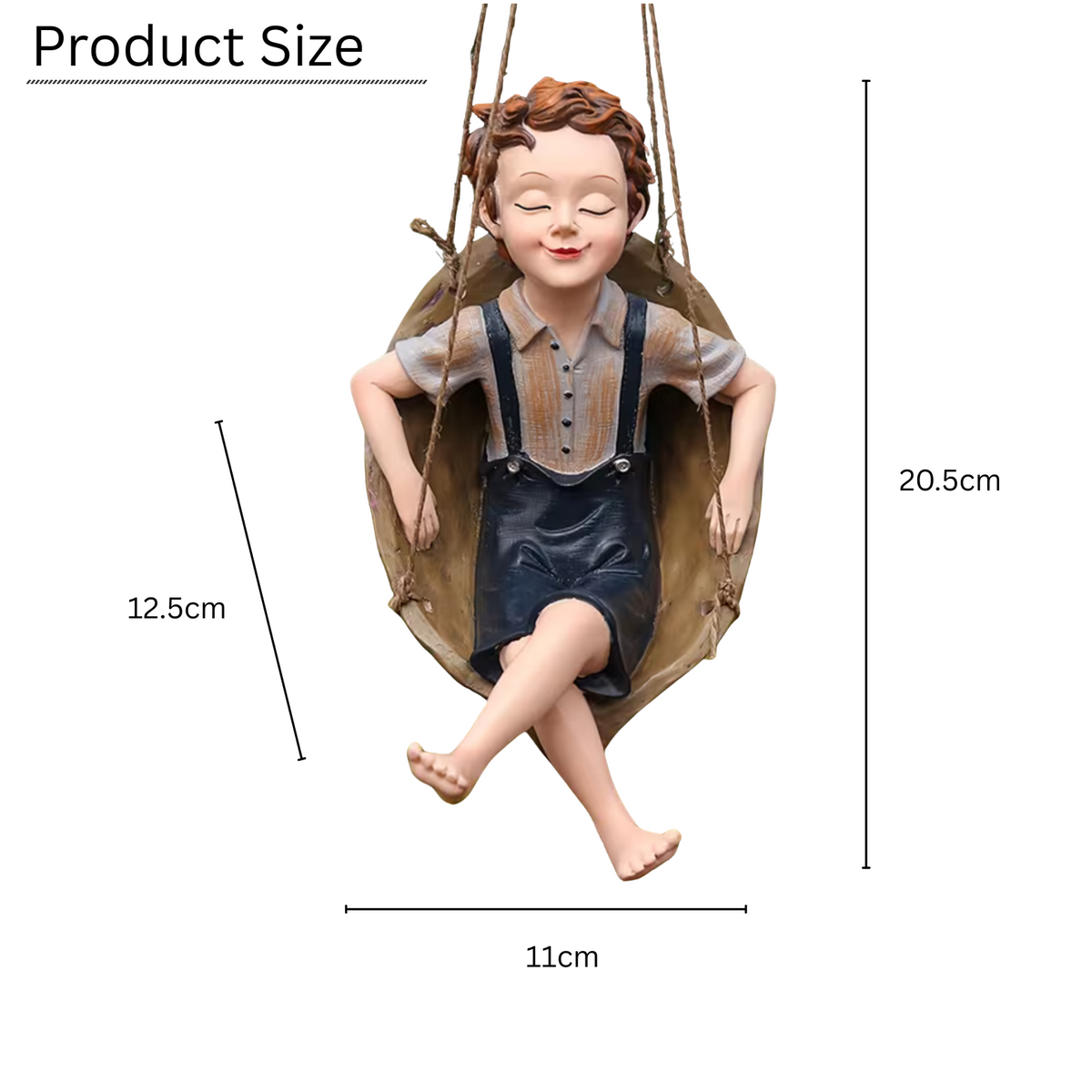 Hanging Boy on Swing Garden Ornament Figurine Rustic Home Decor Gift
