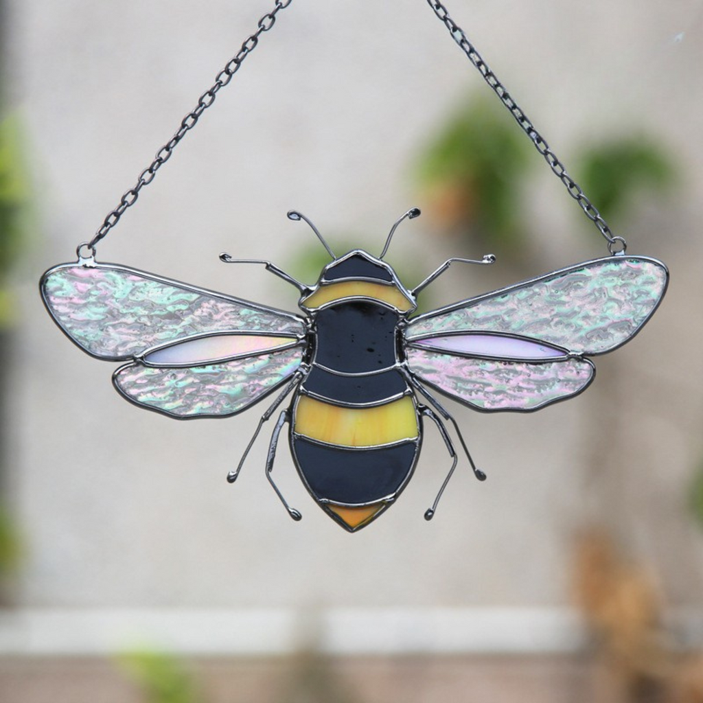 Stained Glass Bee Suncatcher - Black Frame