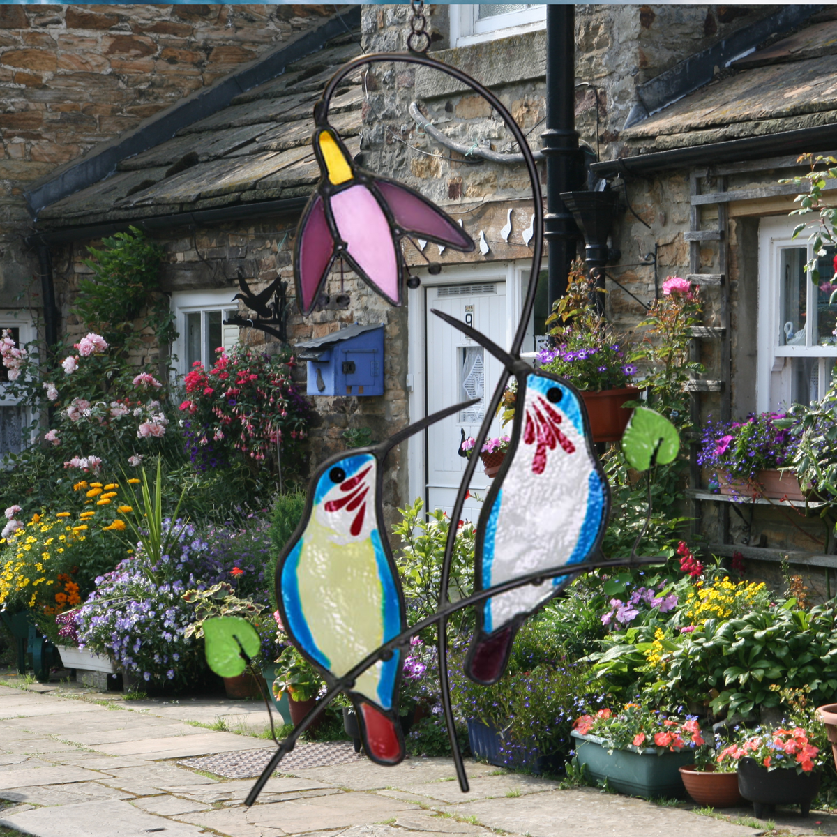 Hand-Painted Hummingbird Stained Glass Suncatcher