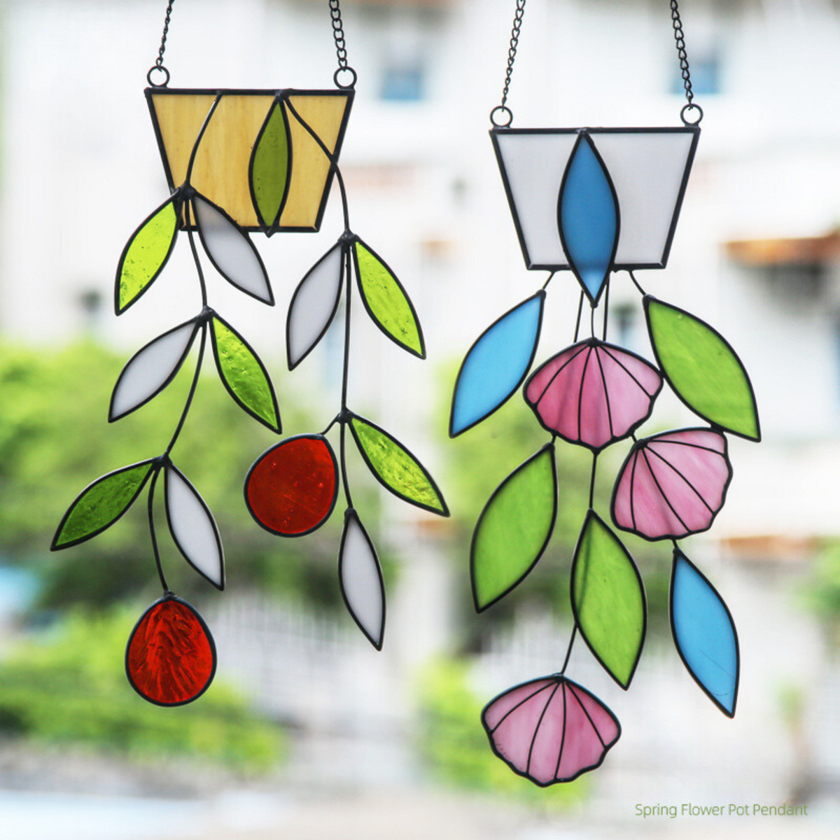 Stained Glass Pink Spring Flower Suncatcher