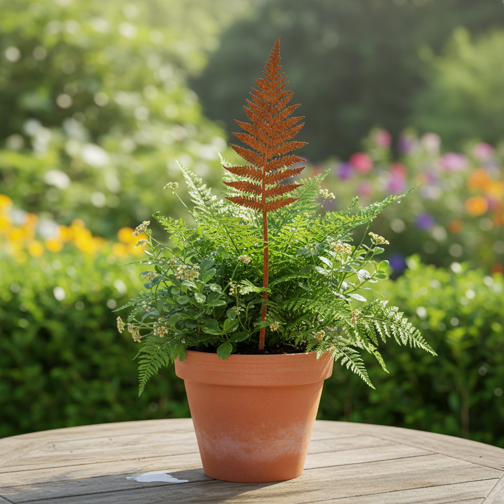 Rusty Metal Fern Silhouette Garden Stakes
