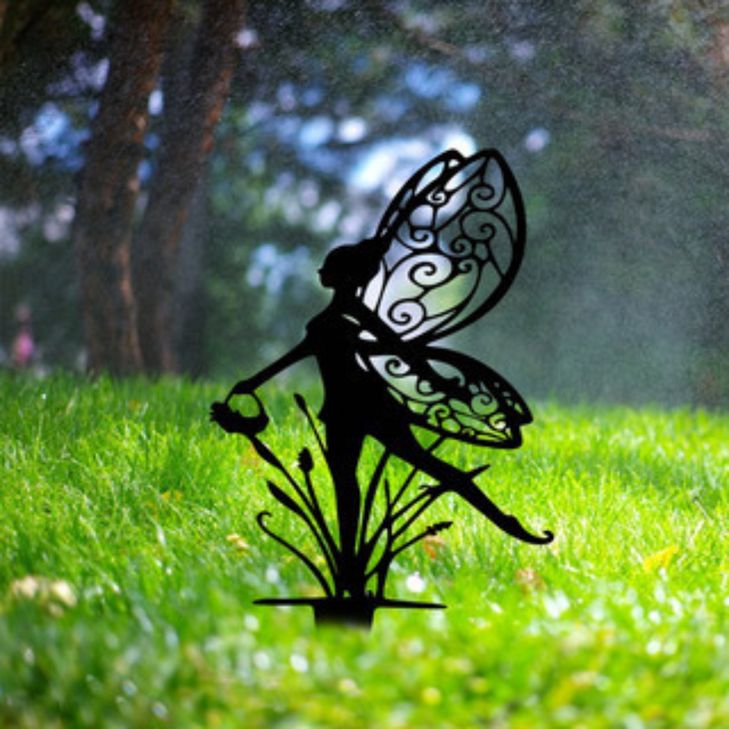 Fairy with Basket Silhouette Garden Stake