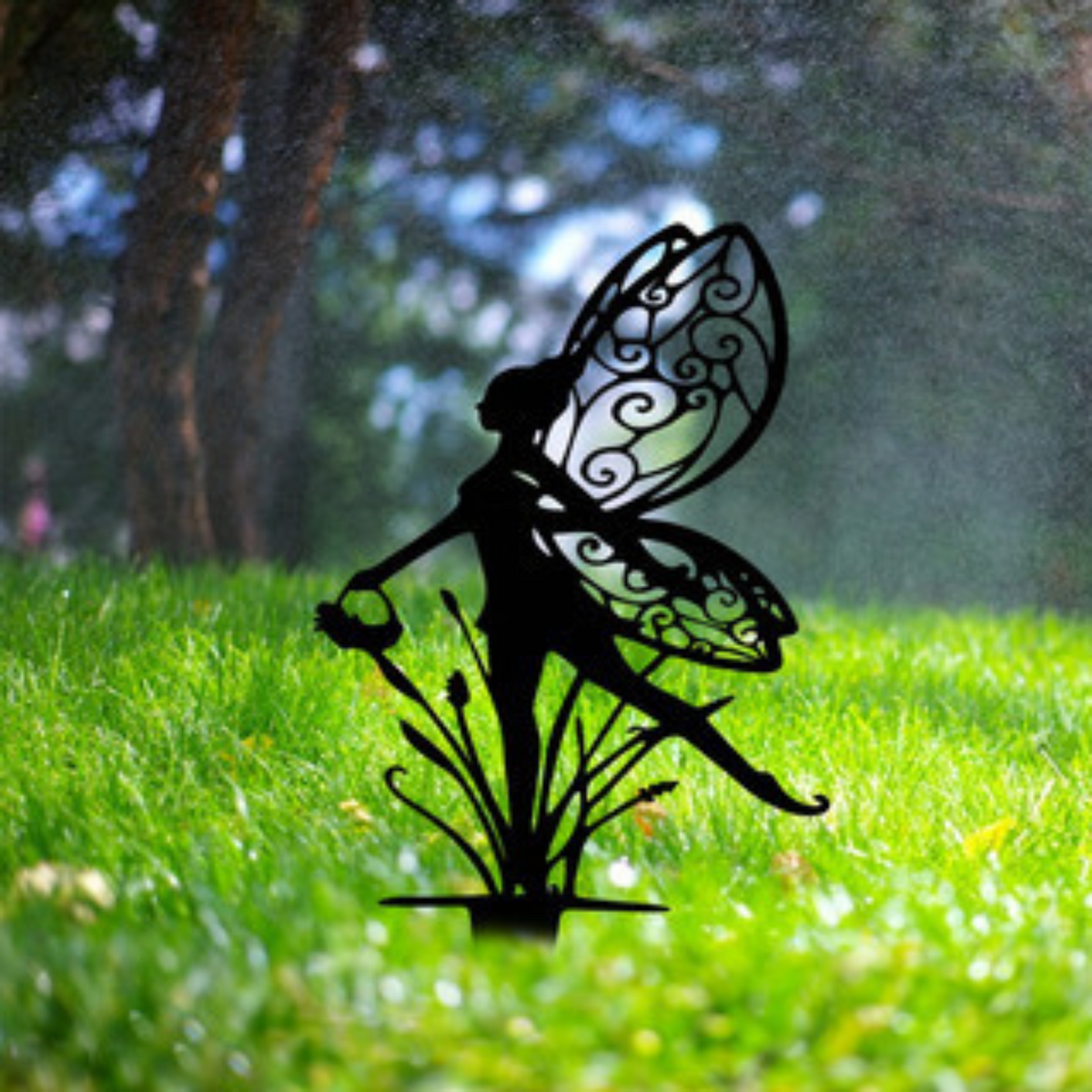 Fairy with Basket Silhouette Garden Stake
