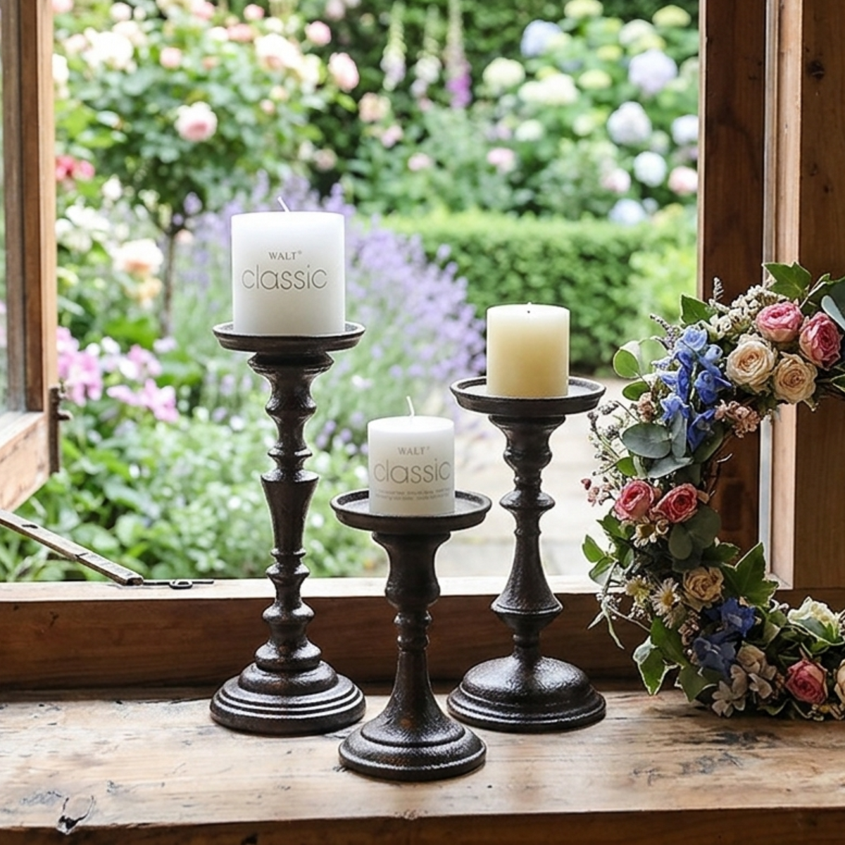 Medieval Cast Iron Candlestick Trio