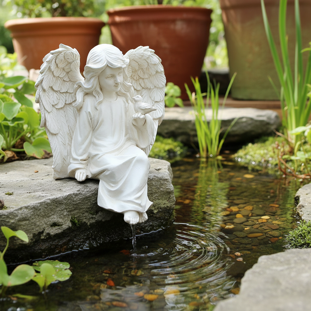 Guardian Angel Garden Statue with Bird – Memorial Resin Ornament Indoor Outdoor