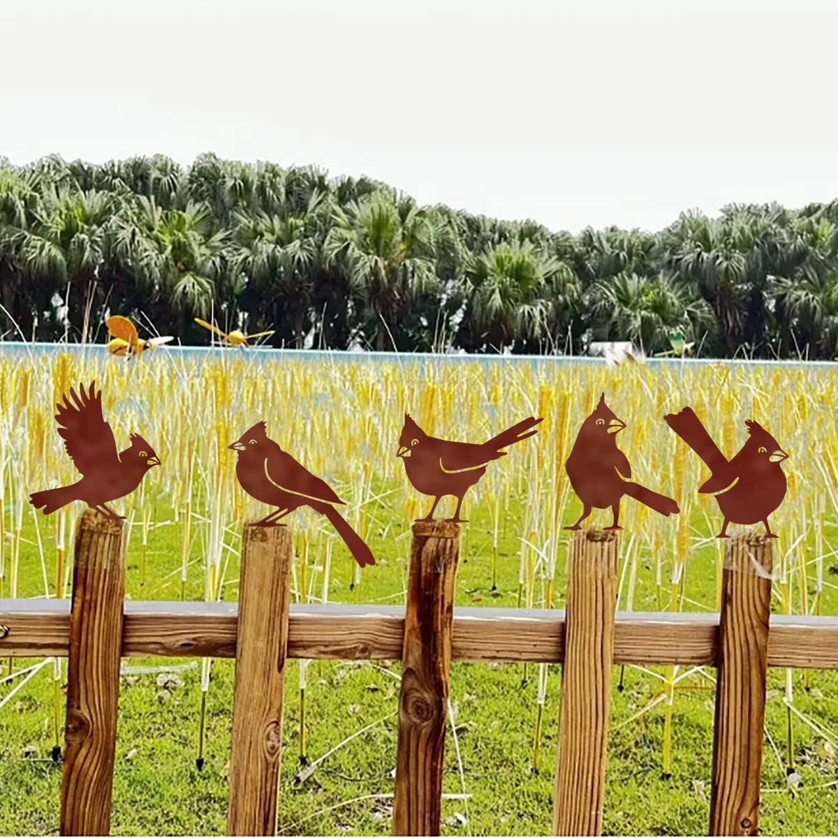 Rusty Metal Cardinal Silhouette Garden Ornaments