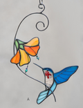 Hummingbird Trumpet Flower Stained Glass Suncatcher