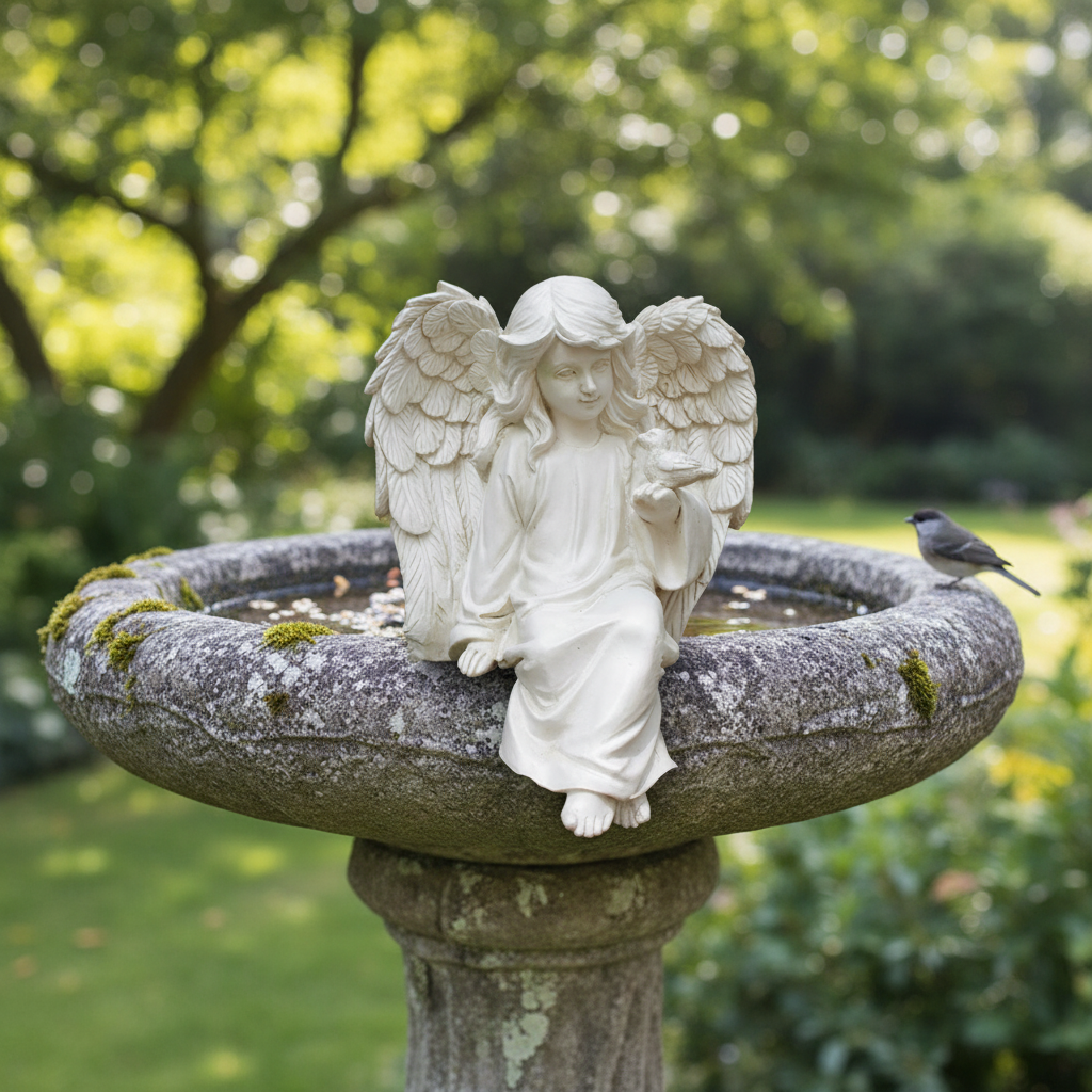 Guardian Angel Garden Statue with Bird – Memorial Resin Ornament Indoor Outdoor