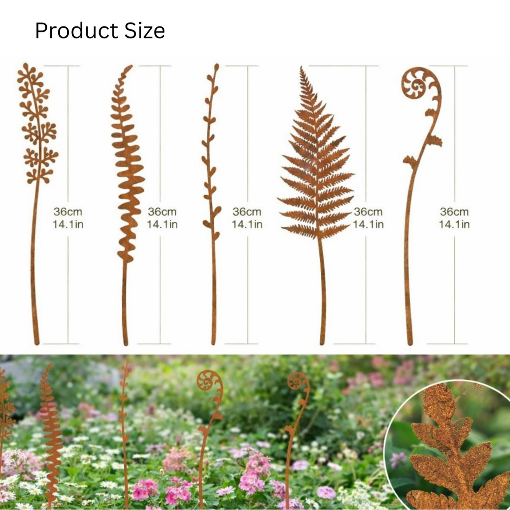 Rusty Metal Fern Silhouette Garden Stakes