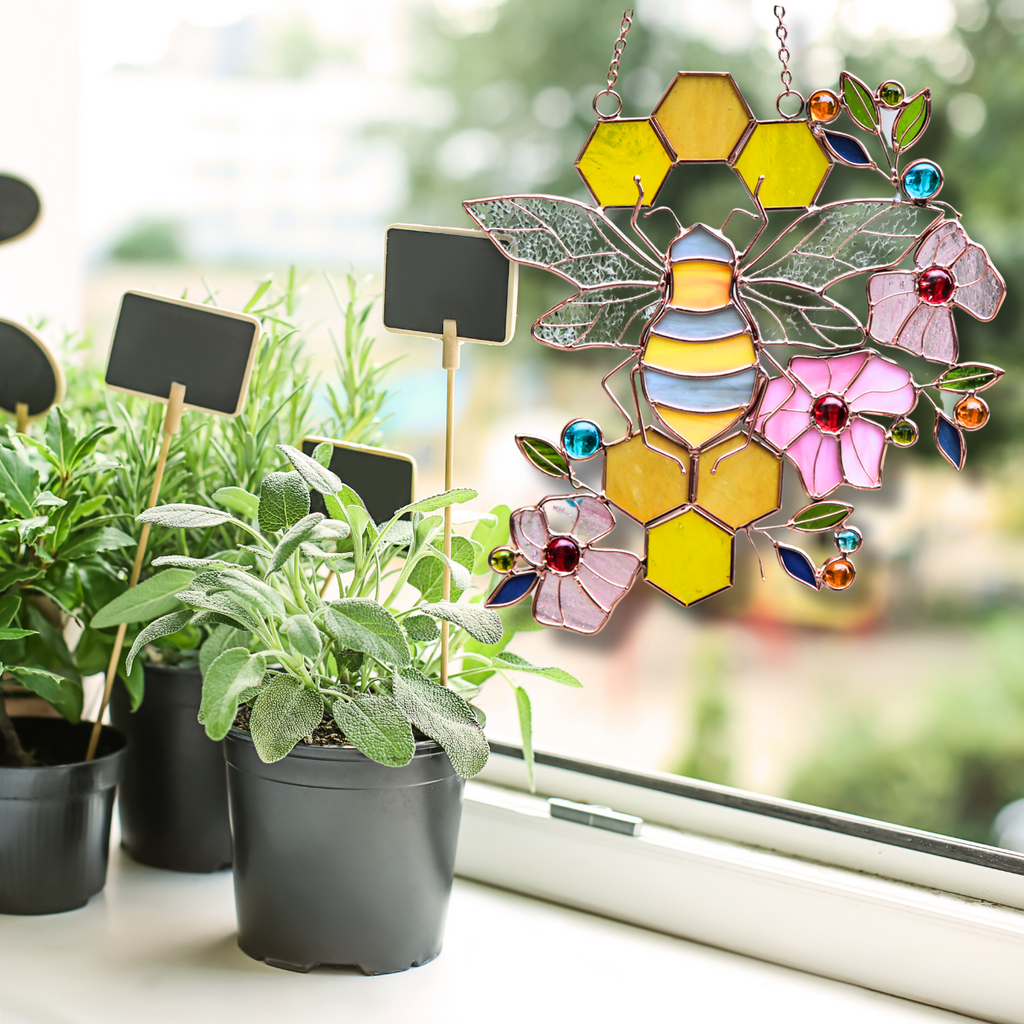 Honeycomb Bee Stained Glass Suncatcher