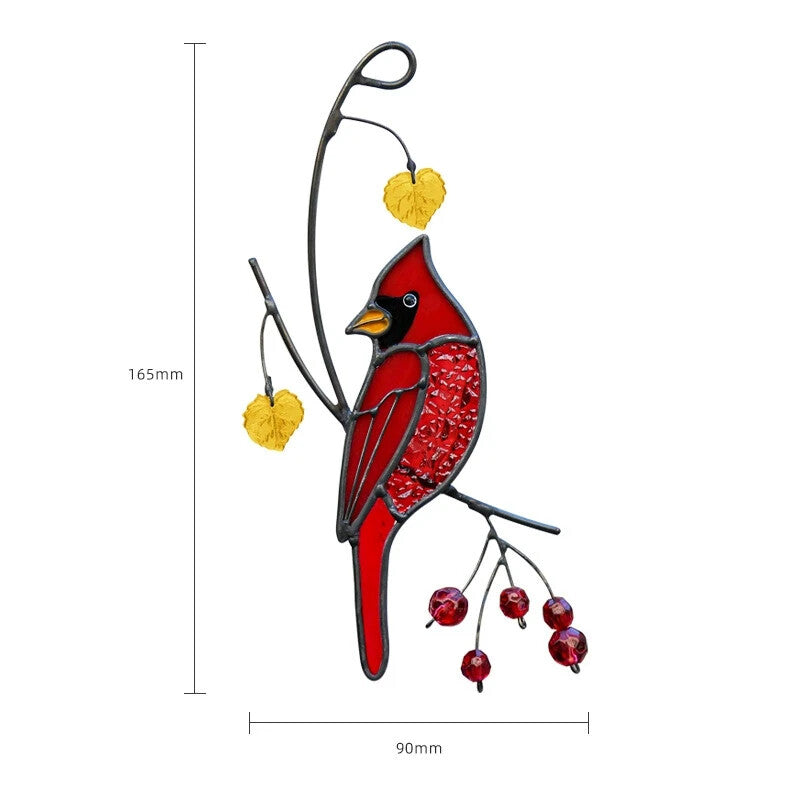 Red Cardinal with Berries Stained Glass Suncatcher