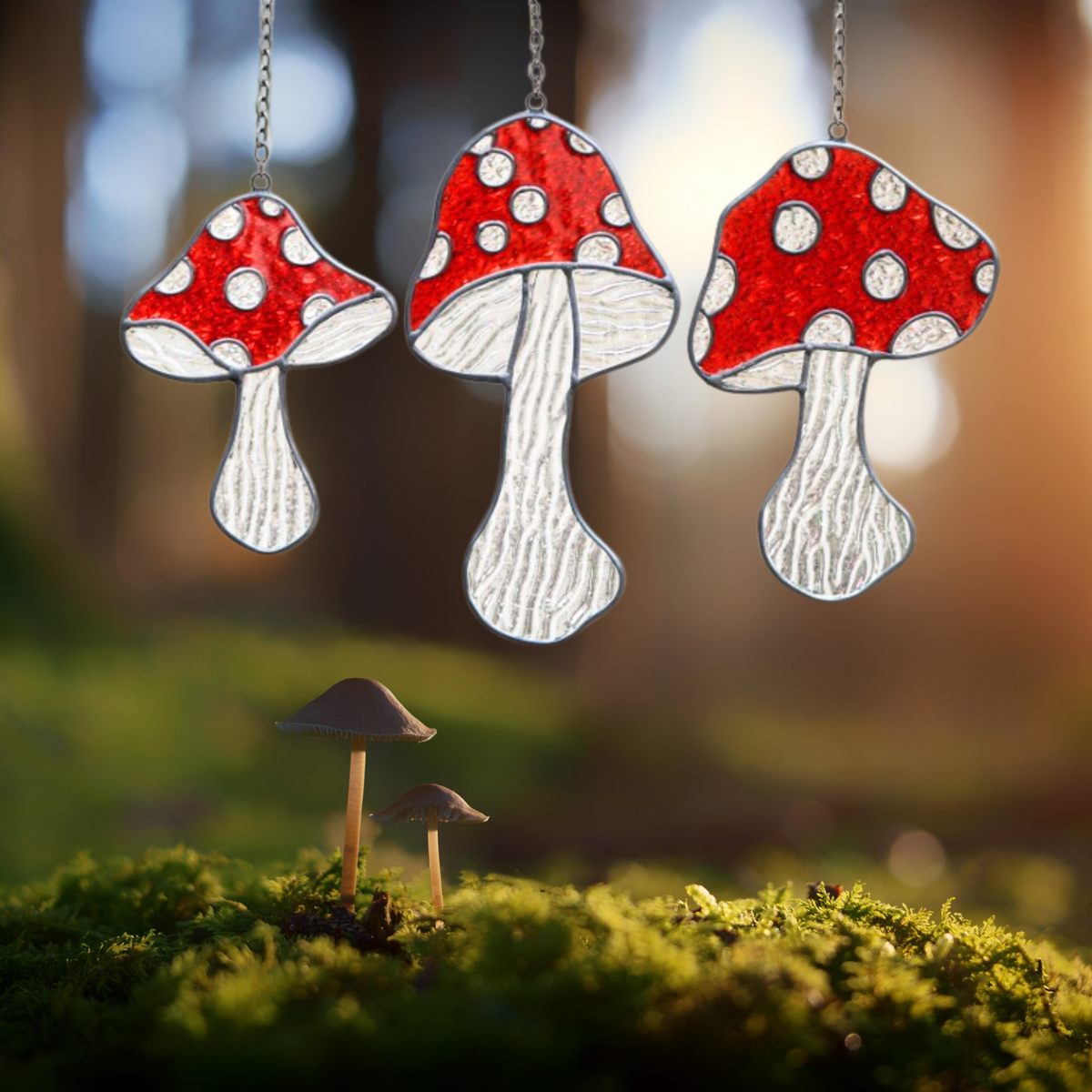 Stained Glass Red Mushroom Suncatchers