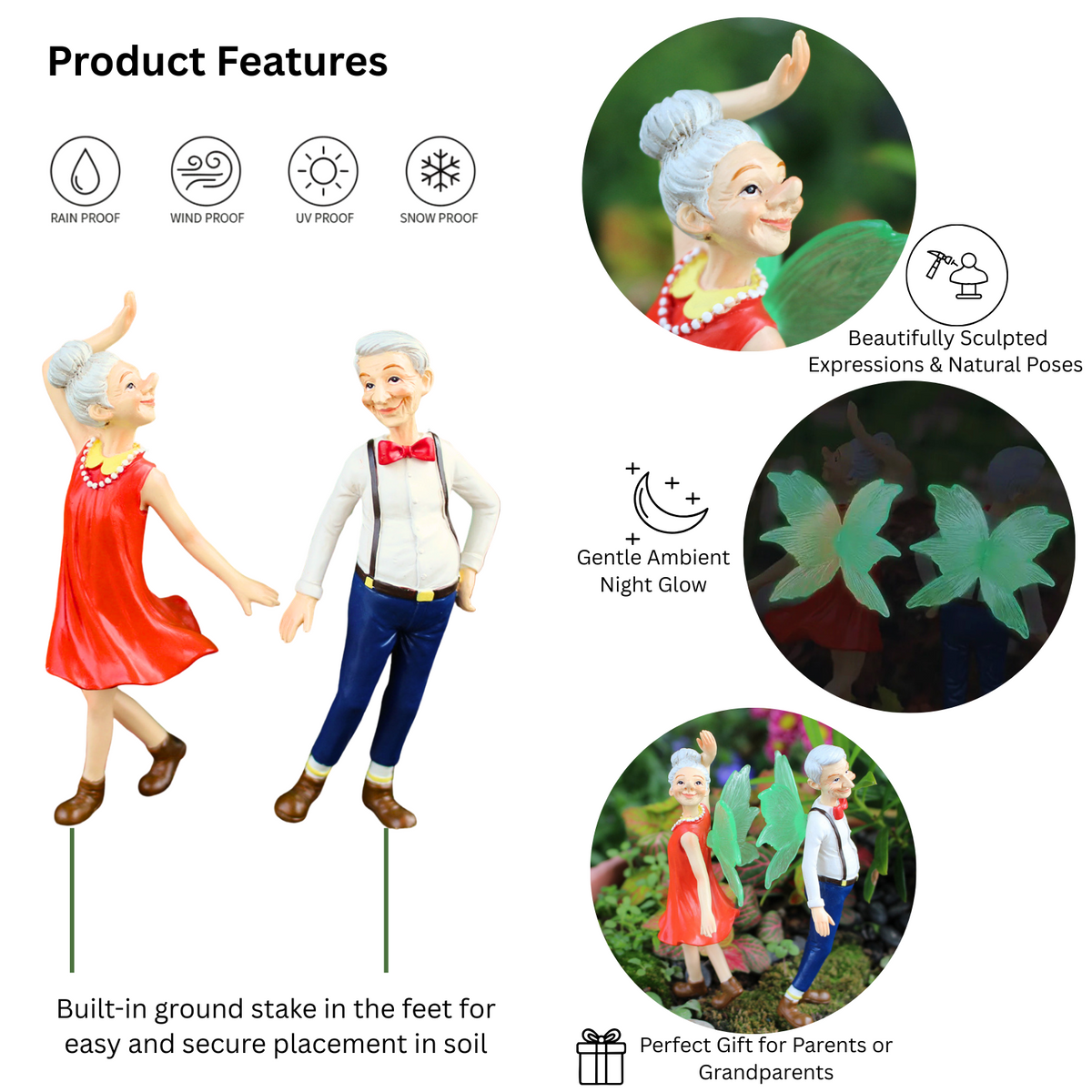Glow in the Dark Dancing Elderly Couple Figurines