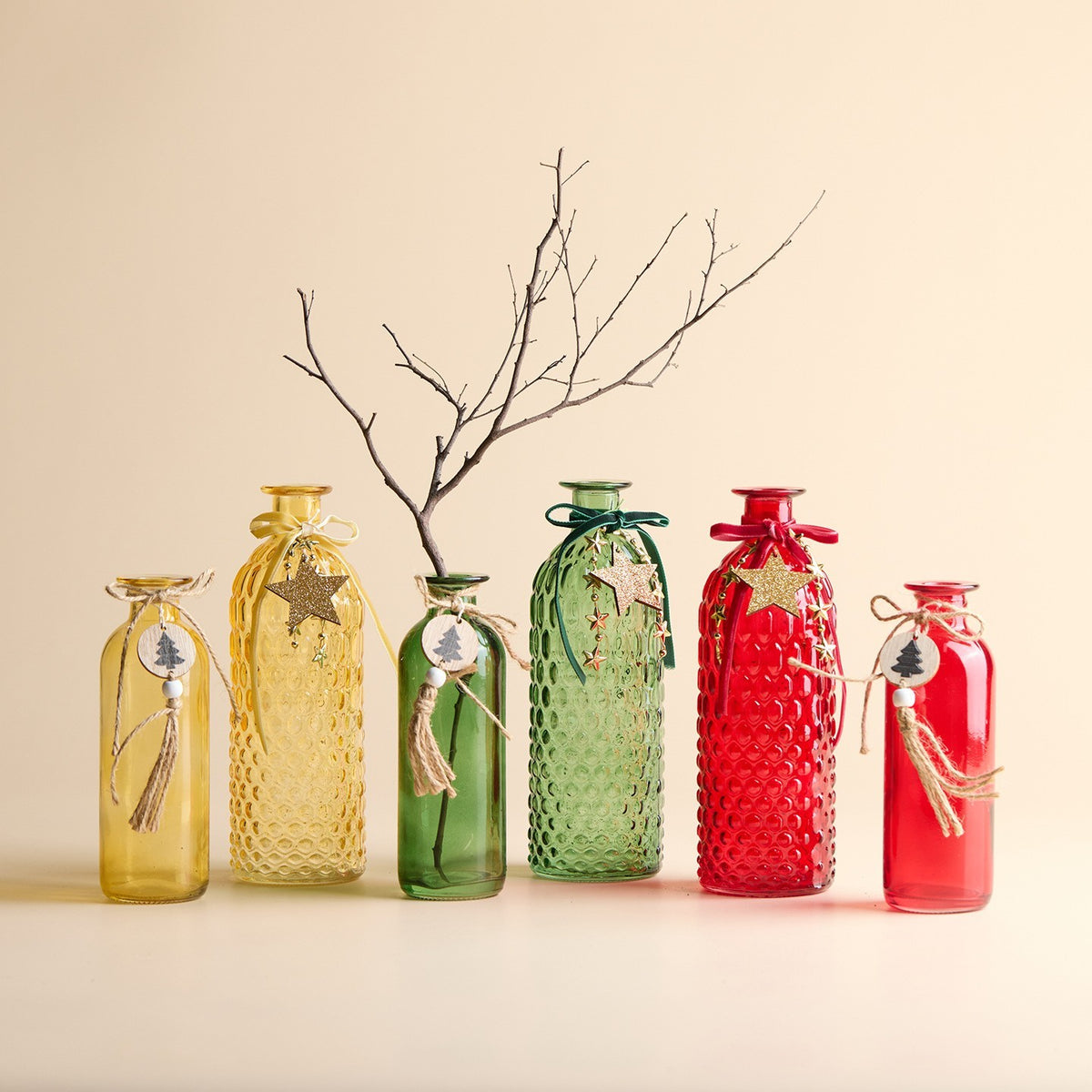 Hobnail Glass Christmas Bottle with Gold Star