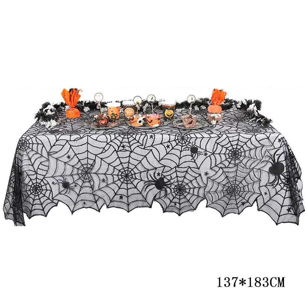 Black Lace Spiderweb Halloween Tablecloth
