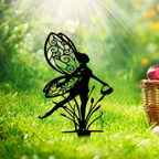Fairy with Basket Silhouette Garden Stake
