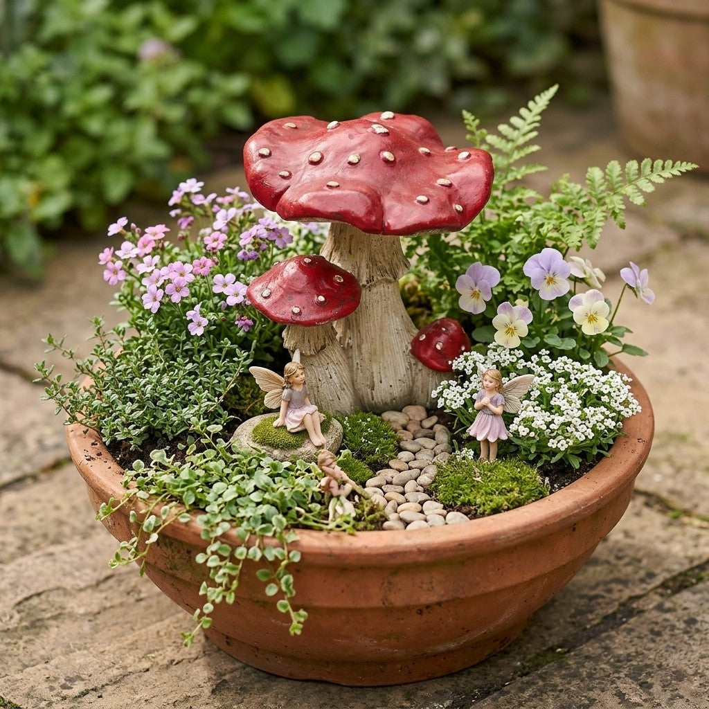 Mushroom Toadstool Garden Ornament Resin Fairy Woodland Decor Red Orange 18cm