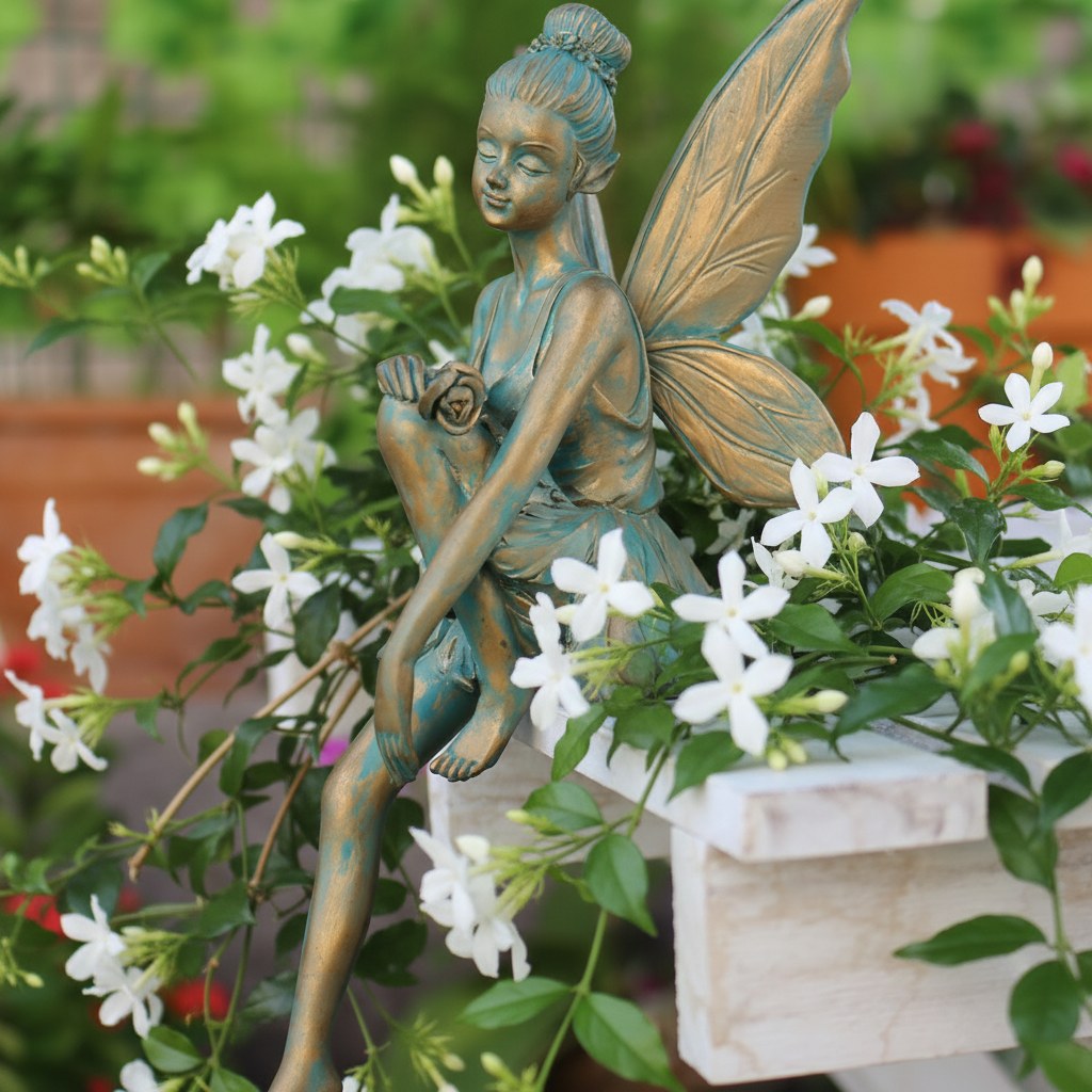 Bronze-Effect Sitting Fairy Statue