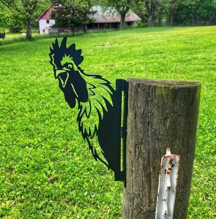 Funny Farm Animal Metal Fence Post Decor