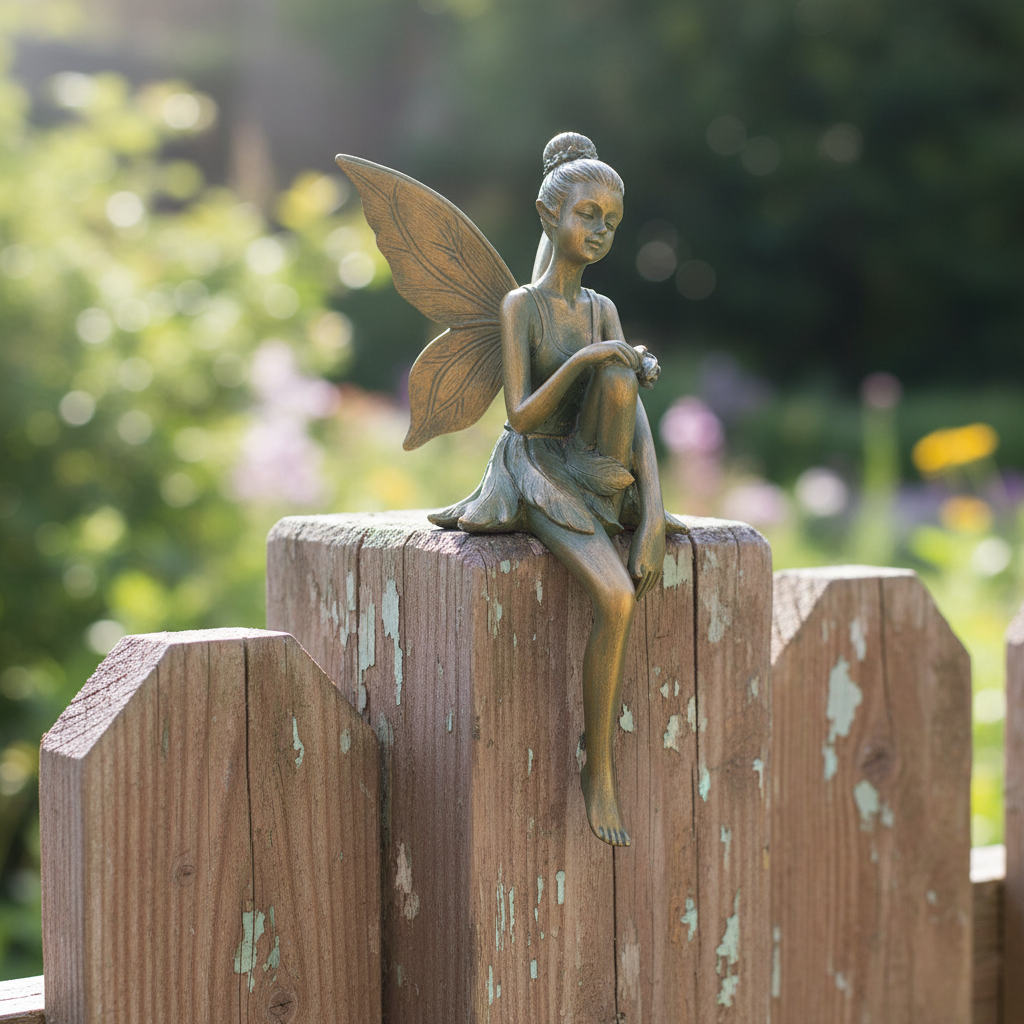 Bronze-Effect Sitting Fairy Statue