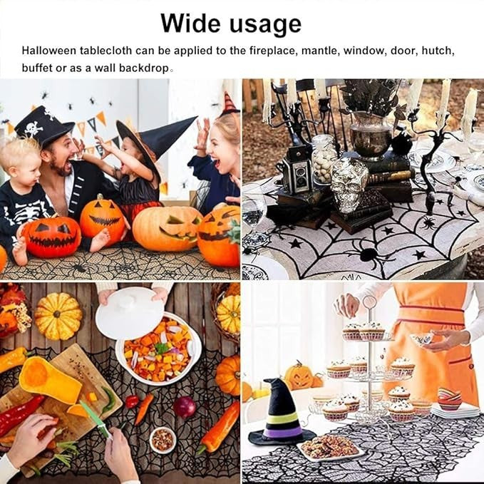 Black Lace Spiderweb Halloween Tablecloth